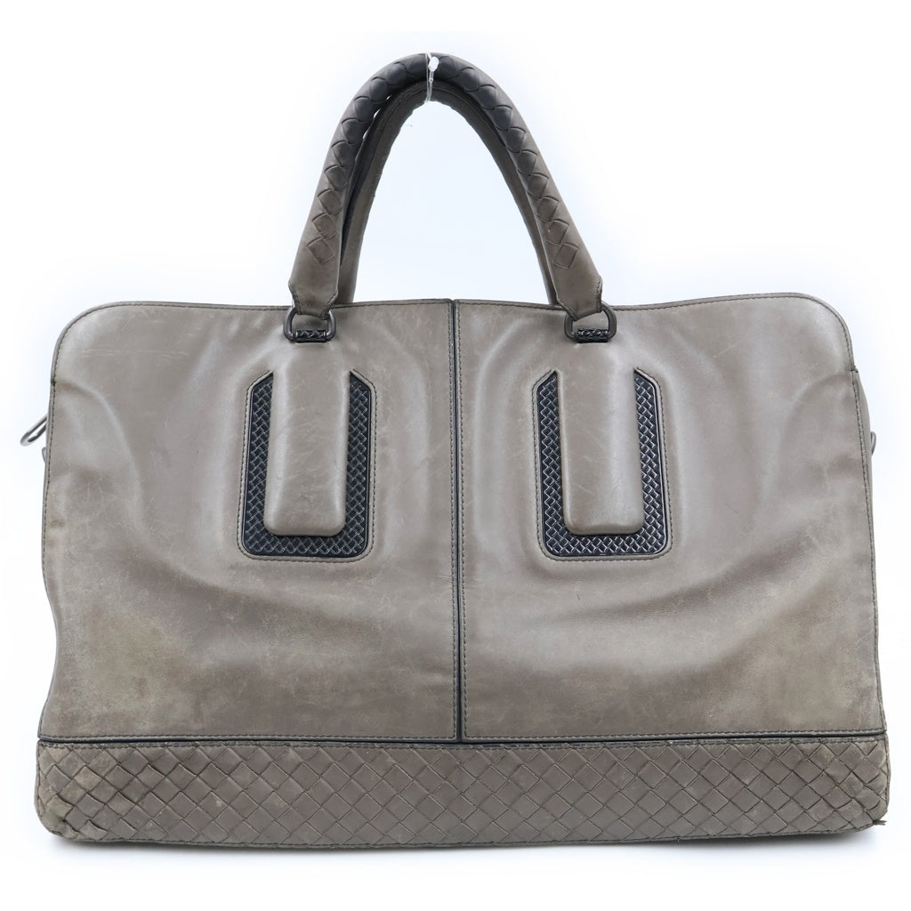 BOTTEGA VENETA(ボッテガヴェネタ) イントレチャート レザーブリーフケース ビジネスバッグ グレー