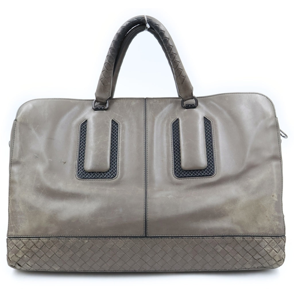 BOTTEGA VENETA(ボッテガヴェネタ) イントレチャート レザーブリーフケース ビジネスバッグ グレー
