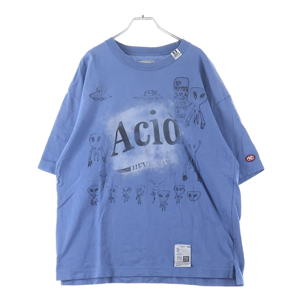 MAISON MIHARAYASUHIRO(メゾンミハラヤスヒロ) 24SS DISTRESSED ACID TEE プリントデザイン デストロイ加工 クルーネック コットン半袖Tシャツ ブルー J12TS552