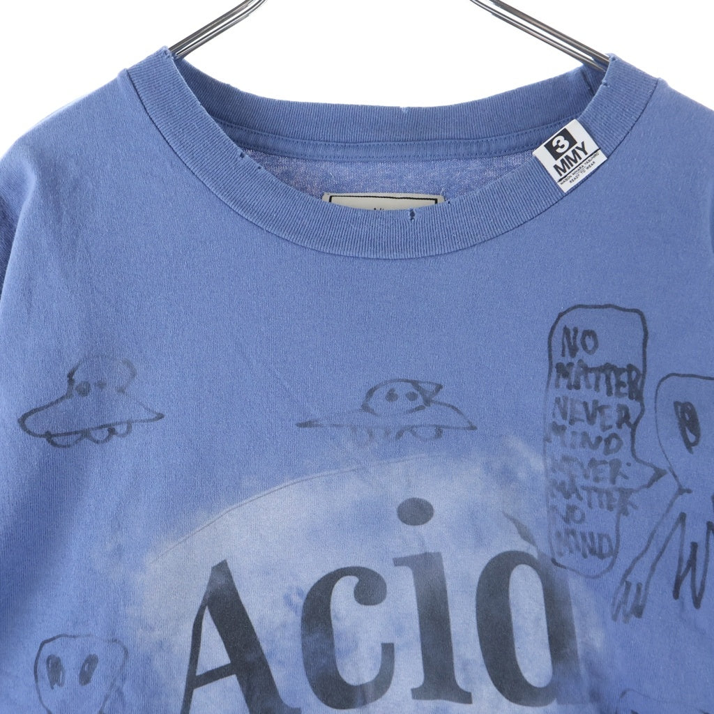 MAISON MIHARAYASUHIRO(メゾンミハラヤスヒロ) 24SS DISTRESSED ACID TEE プリントデザイン デストロイ加工 クルーネック コットン半袖Tシャツ ブルー J12TS552