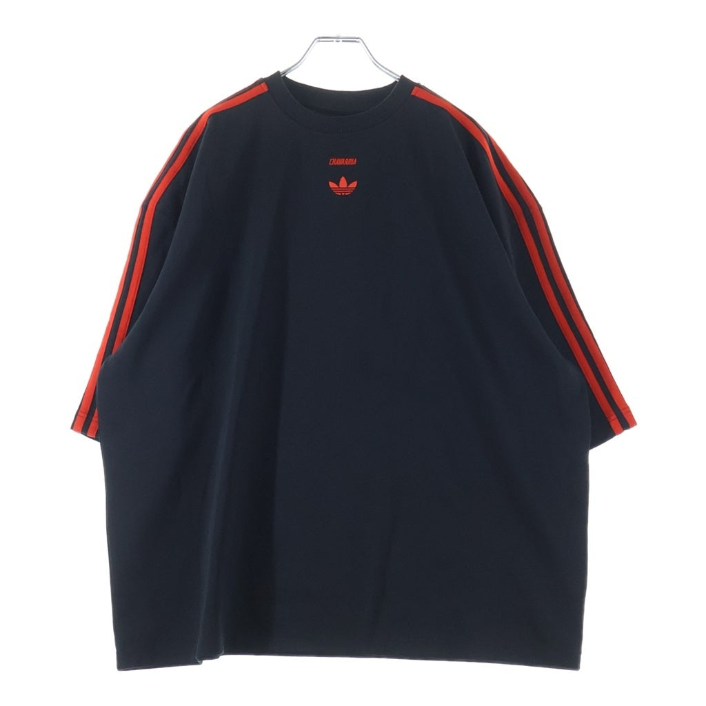 adidas(アディダス) ×WILLY CHAVARRIA ウィリーチャバリア ロゴエンブロイダリー サイドライン クルーネック 半袖Tシャツ カットソー ブラック/レッド JW1447