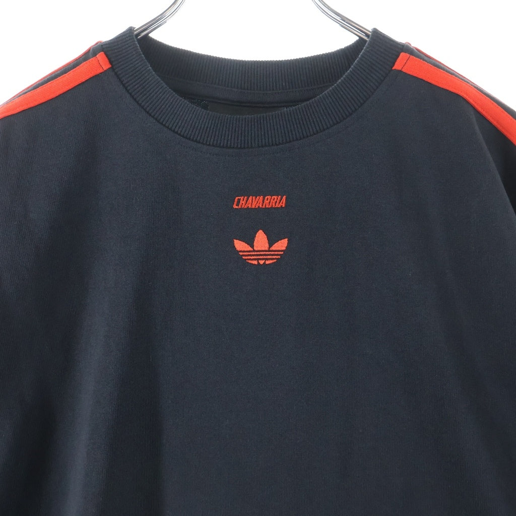 adidas(アディダス) ×WILLY CHAVARRIA ウィリーチャバリア ロゴエンブロイダリー サイドライン クルーネック 半袖Tシャツ カットソー ブラック/レッド JW1447