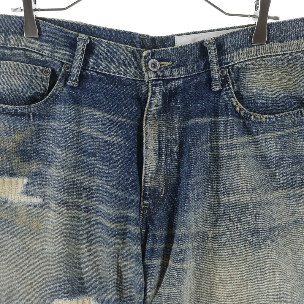 NEIGHBORHOOD(ネイバーフッド) 25SS SAVAGE DENIM DP WIDE PANTS サベージ ダメージリペア加工デニムパンツ インディゴ 251XBNH-PTM07