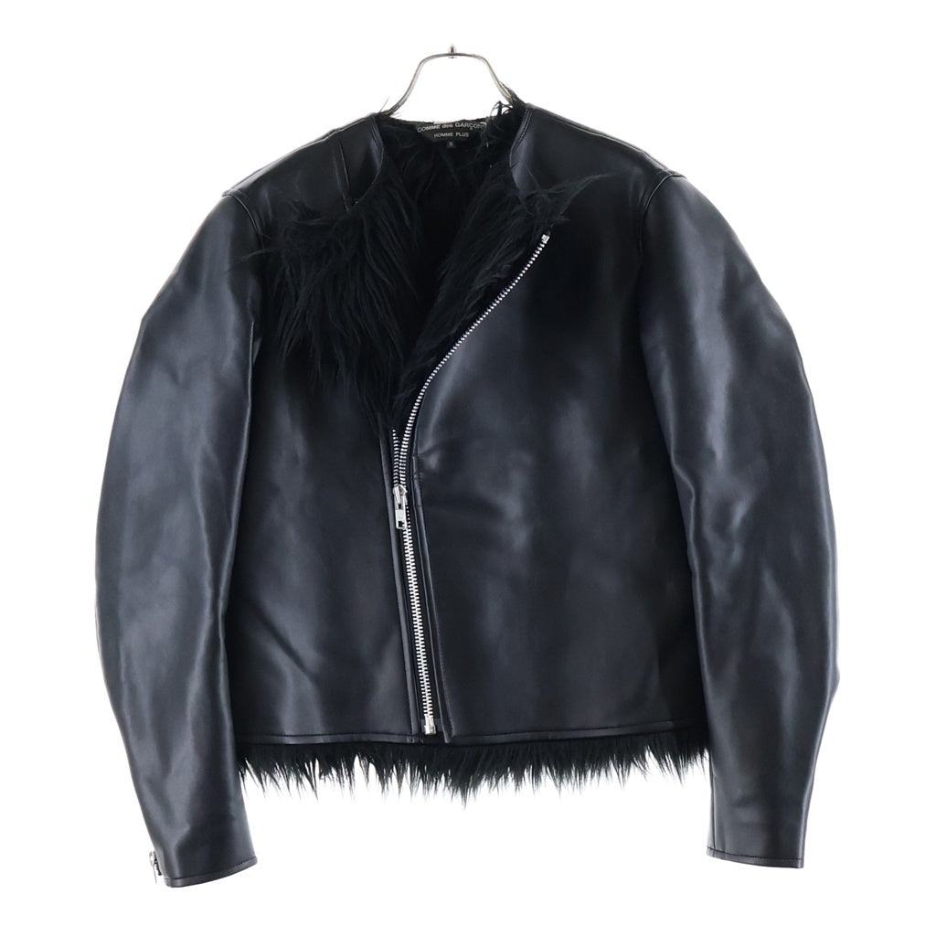 COMME des GARCONS HOMME PLUS(コムデギャルソンオムプリュス) フェイクレザー シングルライダース ノーカラーレザージャケット PL-J048 ブラック