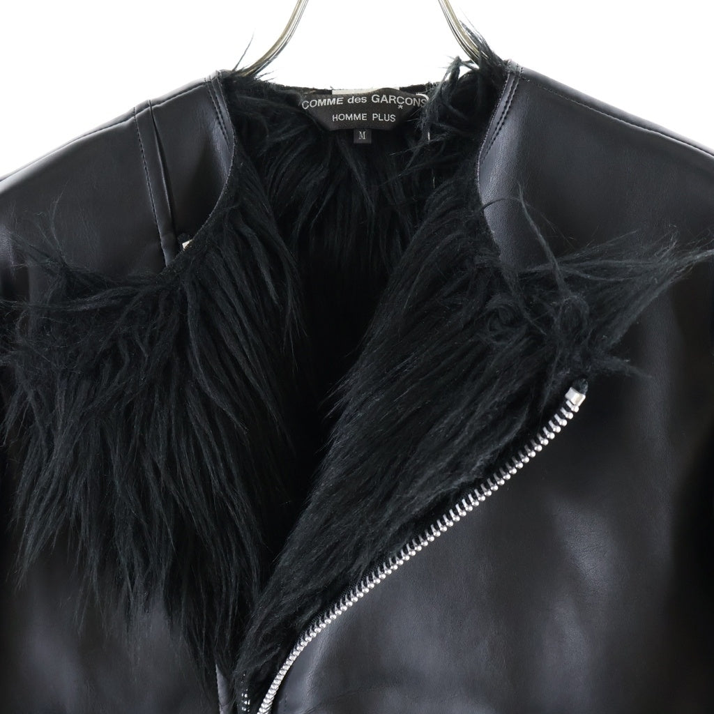 COMME des GARCONS HOMME PLUS(コムデギャルソンオムプリュス) フェイクレザー シングルライダース ノーカラーレザージャケット PL-J048 ブラック