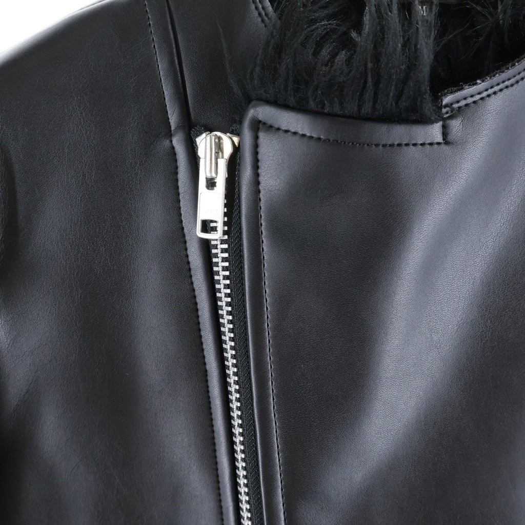 COMME des GARCONS HOMME PLUS(コムデギャルソンオムプリュス) フェイクレザー シングルライダース ノーカラーレザージャケット PL-J048 ブラック