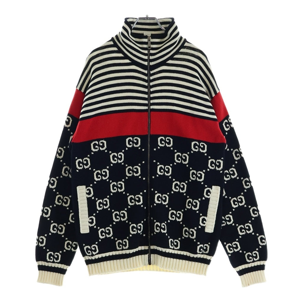 GUCCI(グッチ) GGロゴ 総柄デザイン ジップアップ ジャガード ニット セーター マルチ 545701-XKABP