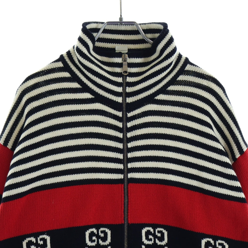 GUCCI(グッチ) GGロゴ 総柄デザイン ジップアップ ジャガード ニット セーター マルチ 545701-XKABP