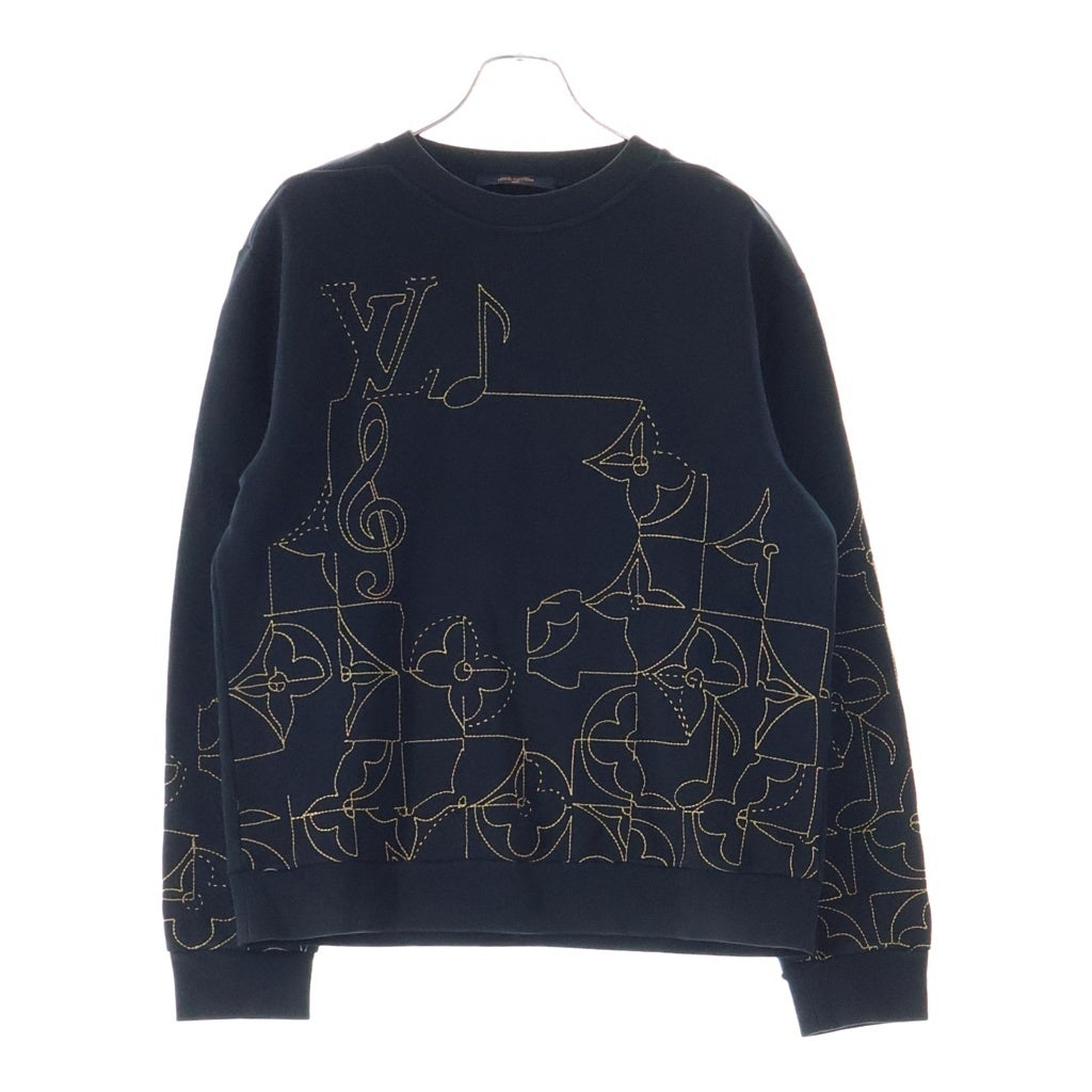 LOUIS VUITTON(ルイヴィトン) 23SS ミュージックライン エンブロイダード スウェットトレーナー クルーネック ブラック HOY03W