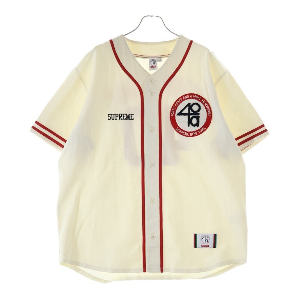 SUPREME(シュプリーム) 25SS ×40Acres Twill Baseball Jersey フォーティ・エイカーズ ロゴエンブロイダリー ベースボールシャツ ホワイト