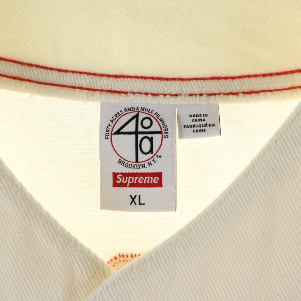 SUPREME(シュプリーム) 25SS ×40Acres Twill Baseball Jersey フォーティ・エイカーズ ロゴエンブロイダリー ベースボールシャツ ホワイト
