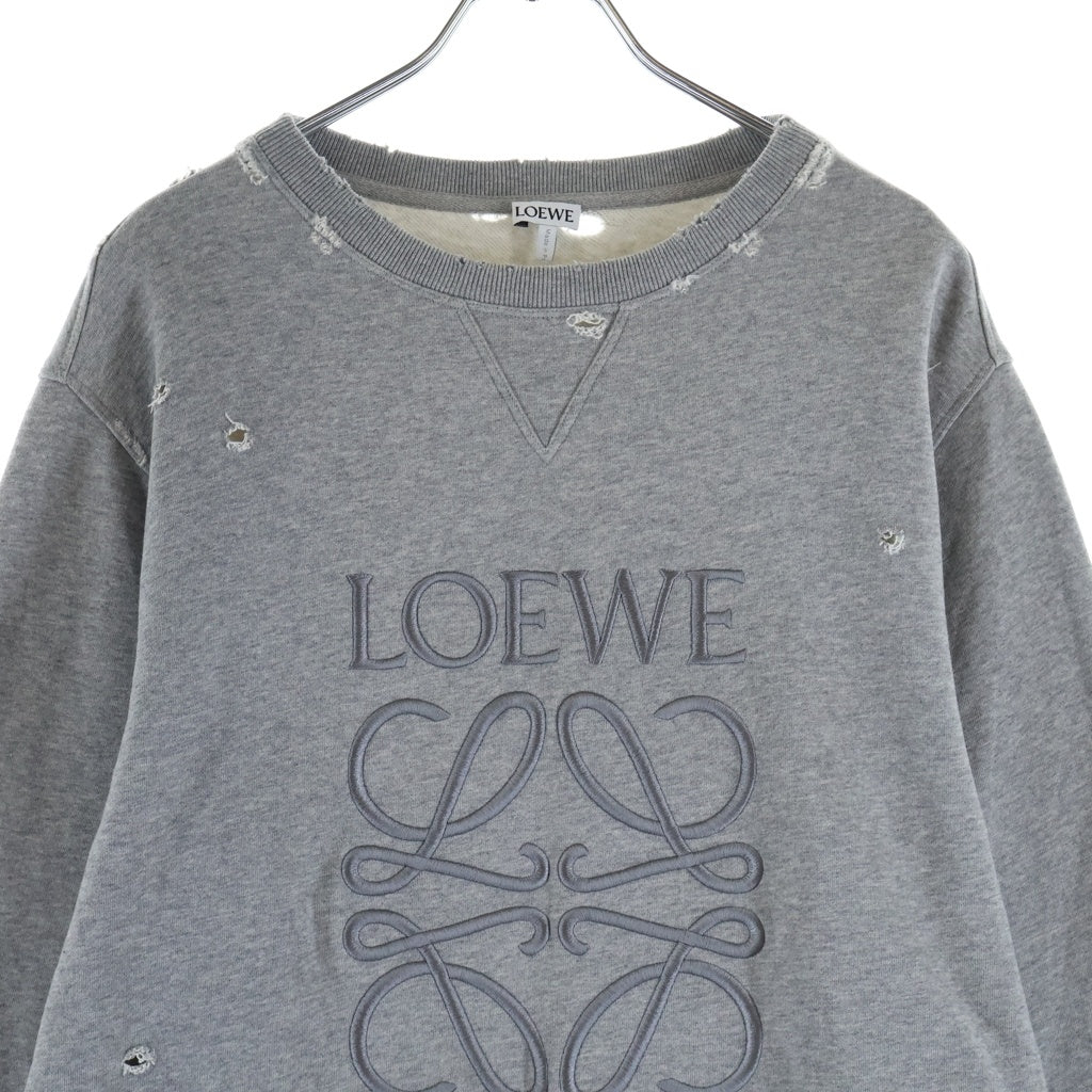LOEWE(ロエベ) Destroy Anagram Sweatshirt ダメージ加工 アナグラム刺繍 クルーネックスウェットトレーナー グレー S359Y24X15