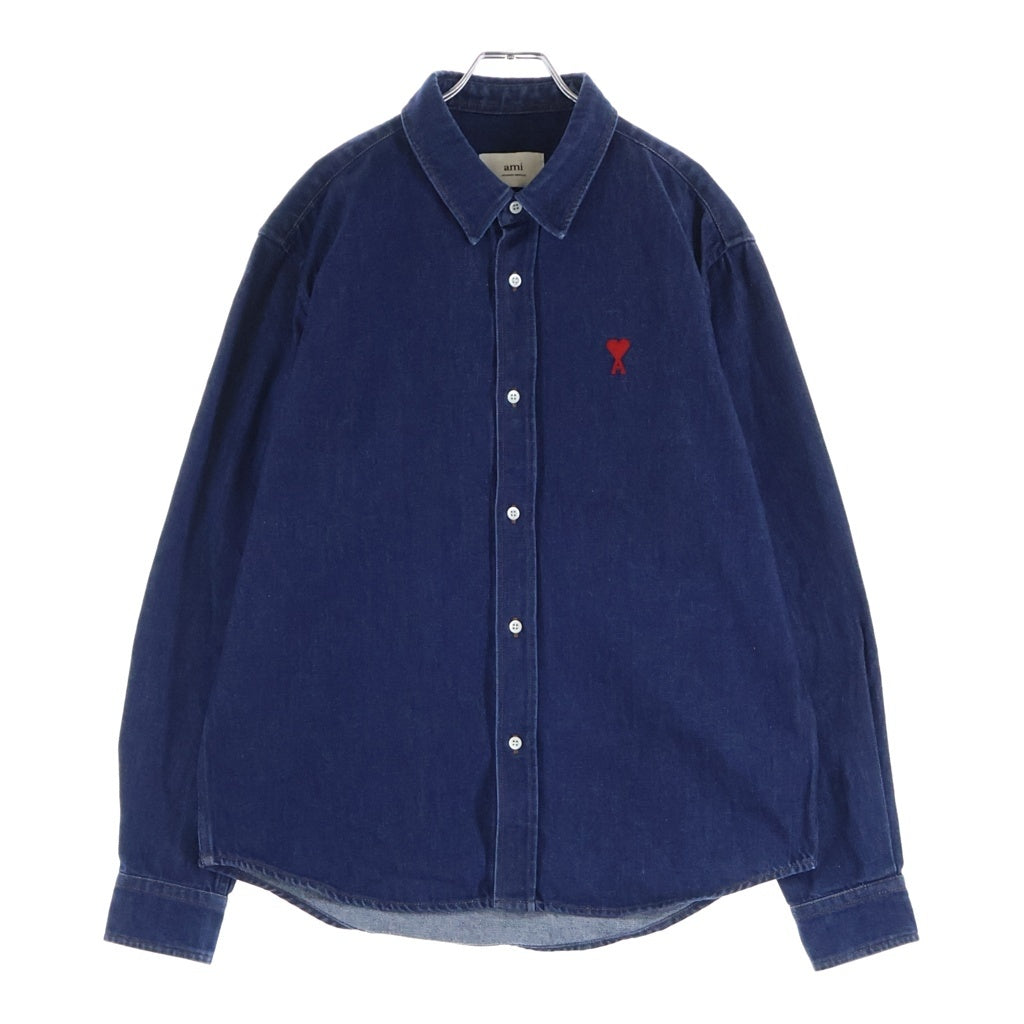 AMI Alexandre Mattiussi(アミアレクサンドルマテュッシ) Denim Shirt ハートロゴ刺繍 長袖デニムシャツ インディゴ HSH114.650
