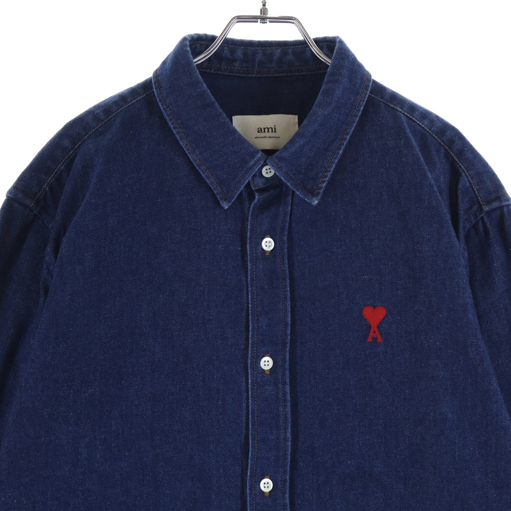 AMI Alexandre Mattiussi(アミアレクサンドルマテュッシ) Denim Shirt ハートロゴ刺繍 長袖デニムシャツ インディゴ HSH114.650