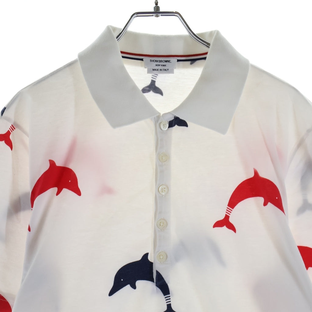 THOM BROWNE(トムブラウン) Dolphin Print Polo Shirt ドルフィンプリント 半袖ポロシャツ ホワイト MJP078A 06463960