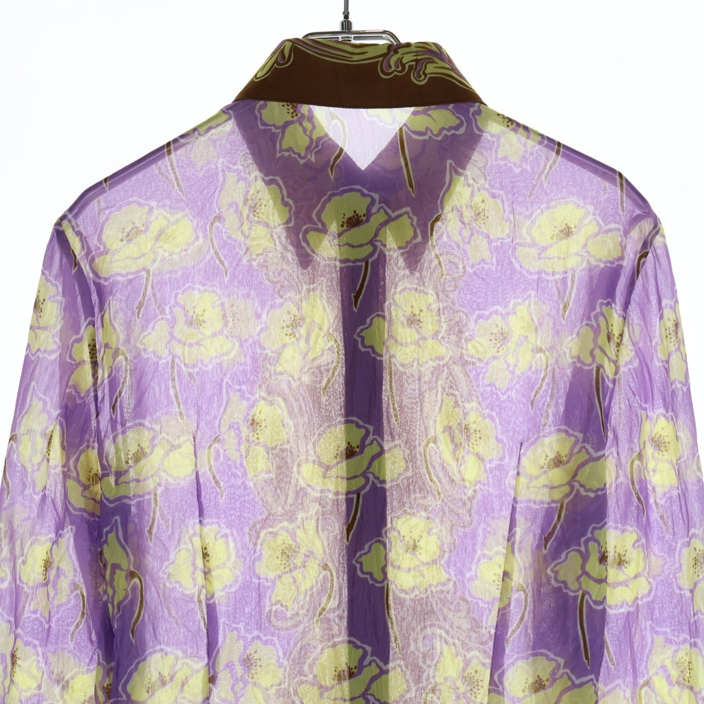 VERSACE(ヴェルサーチ) Sheer Shirt 総柄 長袖シアーシャツ パープル 1019545
