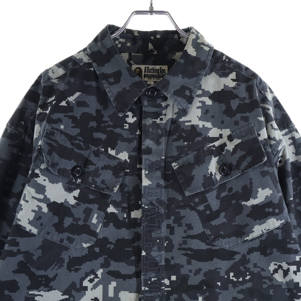 A BATHING APE(アベイシングエイプ) MULTI PIXEL CAMO MILITARY SHIRT マルチ ピクセル カモ ミリタリー シャツ グレー 0ZXSTM319401Q