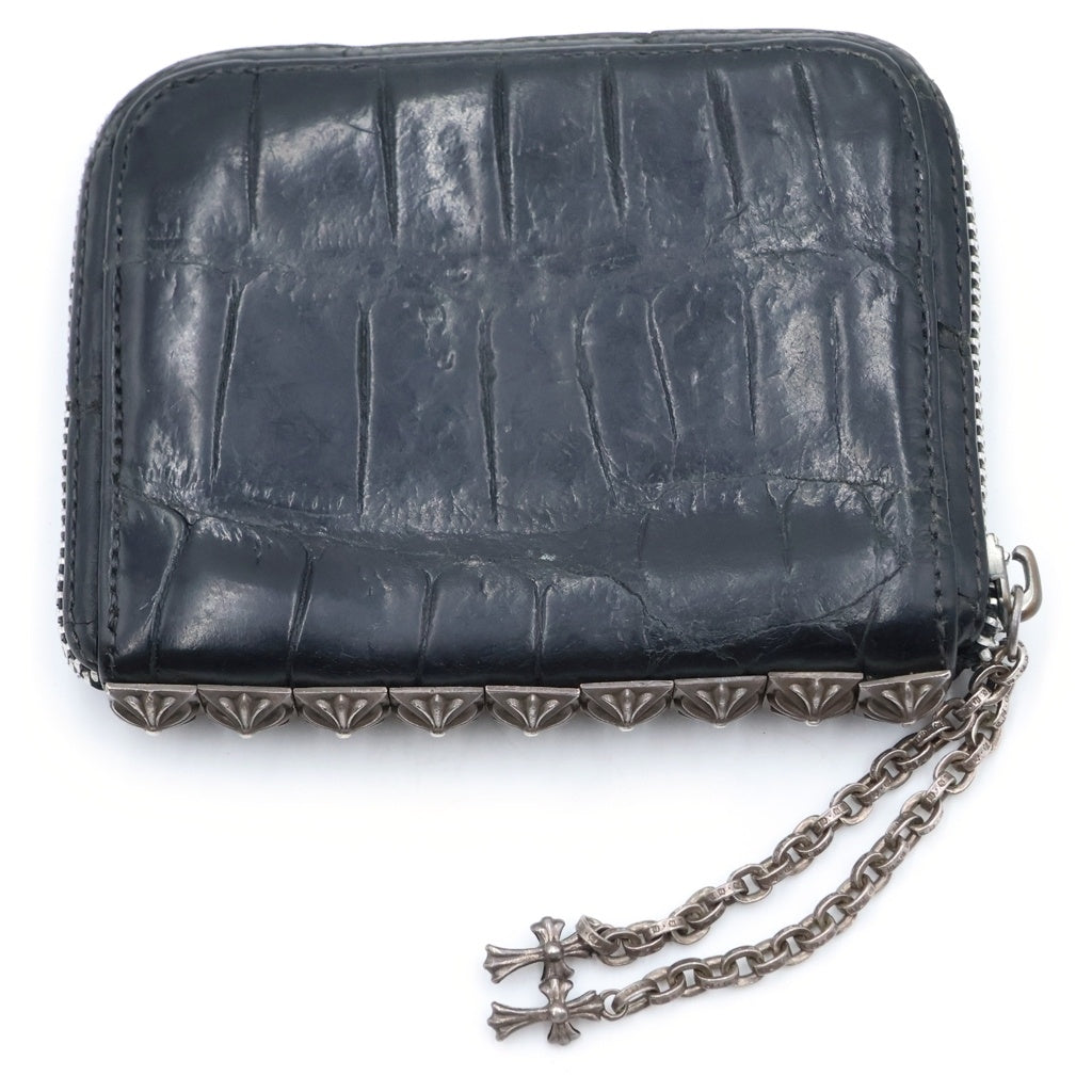 CHROME HEARTS(クロムハーツ) 3 SIDE ZIP ALLIGATOR 3サイドジップ アリゲーターレザー ピラミッドスタッズ ベイビーファット ウォレット 財布 ブラック
