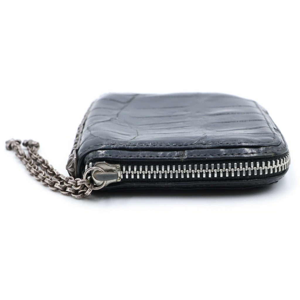 CHROME HEARTS(クロムハーツ) 3 SIDE ZIP ALLIGATOR 3サイドジップ アリゲーターレザー ピラミッドスタッズ ベイビーファット ウォレット 財布 ブラック