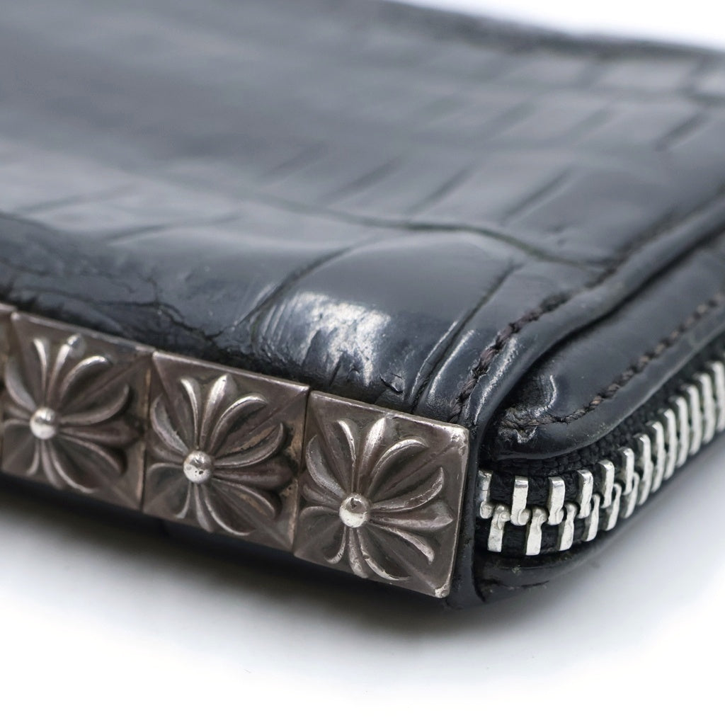 CHROME HEARTS(クロムハーツ) 3 SIDE ZIP ALLIGATOR 3サイドジップ アリゲーターレザー ピラミッドスタッズ ベイビーファット ウォレット 財布 ブラック