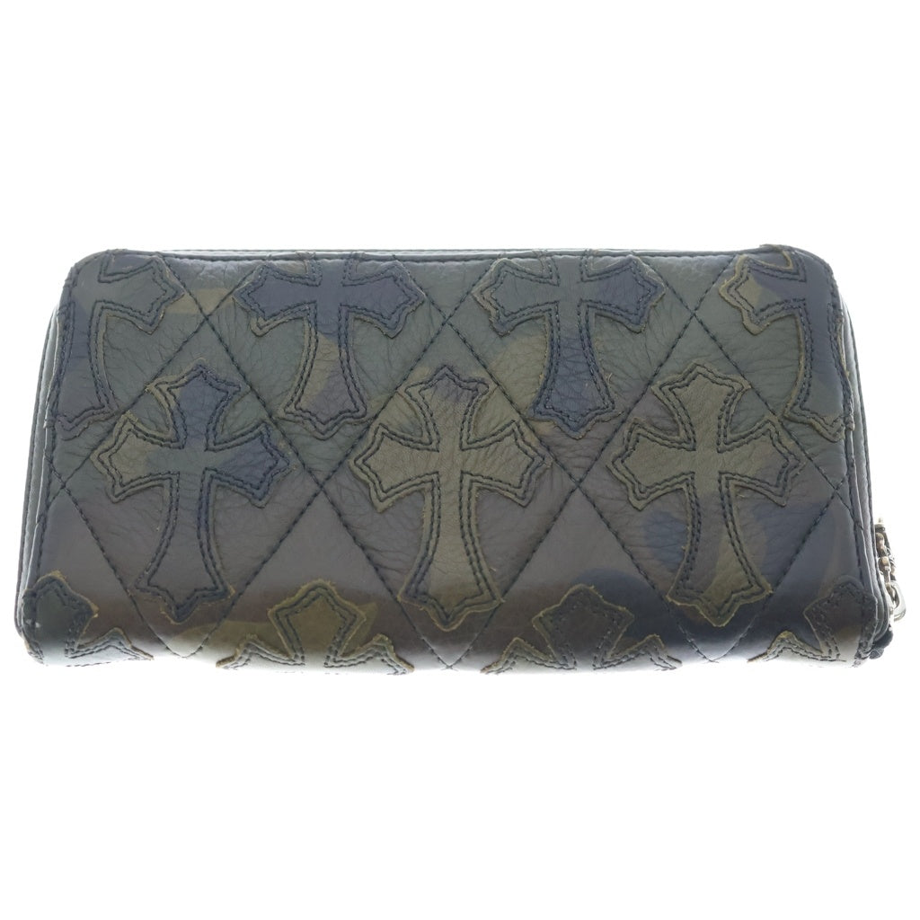 CHROME HEARTS(クロムハーツ) REC F ZIP セメタリークロスパッチ カモフラージュ 迷彩 キルティング ダガージップ レザーウォレット 長財布 カーキ