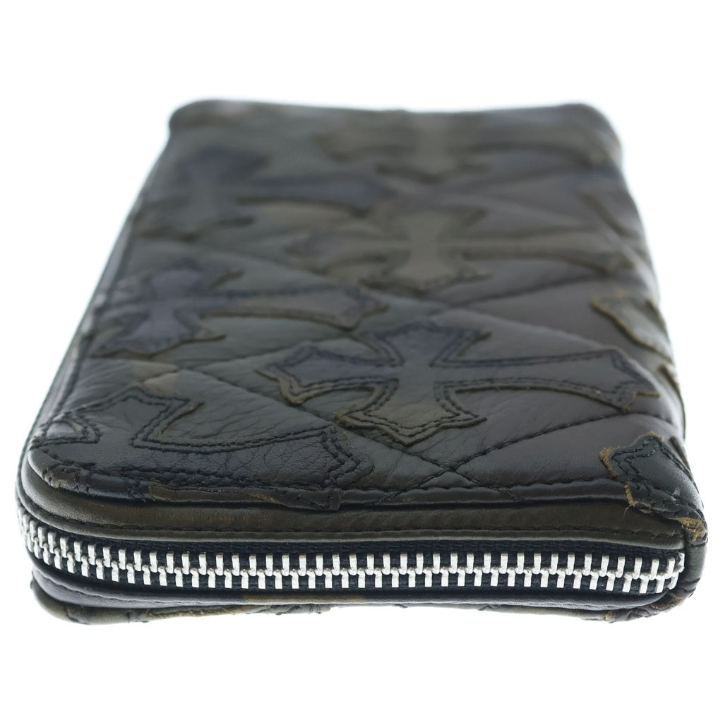 CHROME HEARTS(クロムハーツ) REC F ZIP セメタリークロスパッチ カモフラージュ 迷彩 キルティング ダガージップ レザーウォレット 長財布 カーキ
