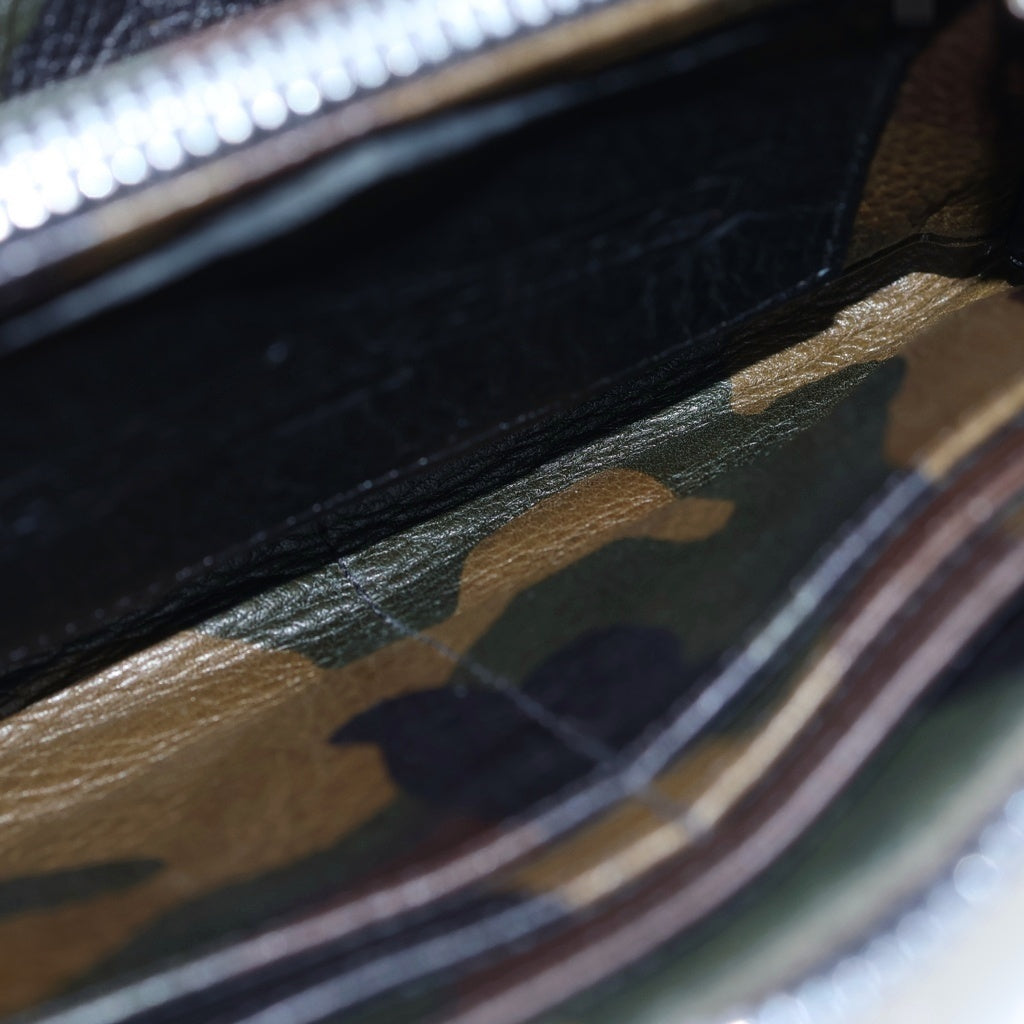 CHROME HEARTS(クロムハーツ) REC F ZIP セメタリークロスパッチ カモフラージュ 迷彩 キルティング ダガージップ レザーウォレット 長財布 カーキ
