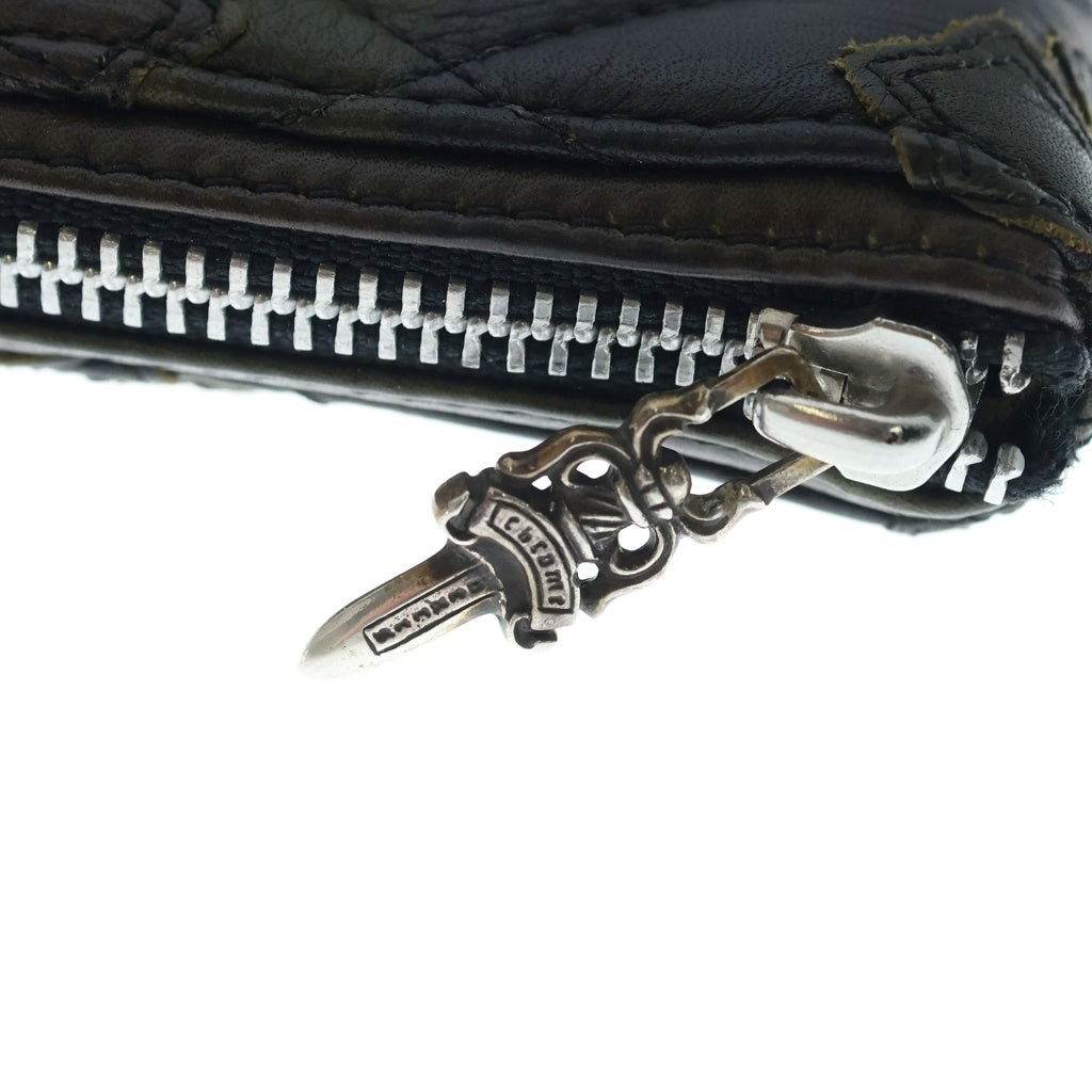 CHROME HEARTS(クロムハーツ) REC F ZIP セメタリークロスパッチ カモフラージュ 迷彩 キルティング ダガージップ レザーウォレット 長財布 カーキ