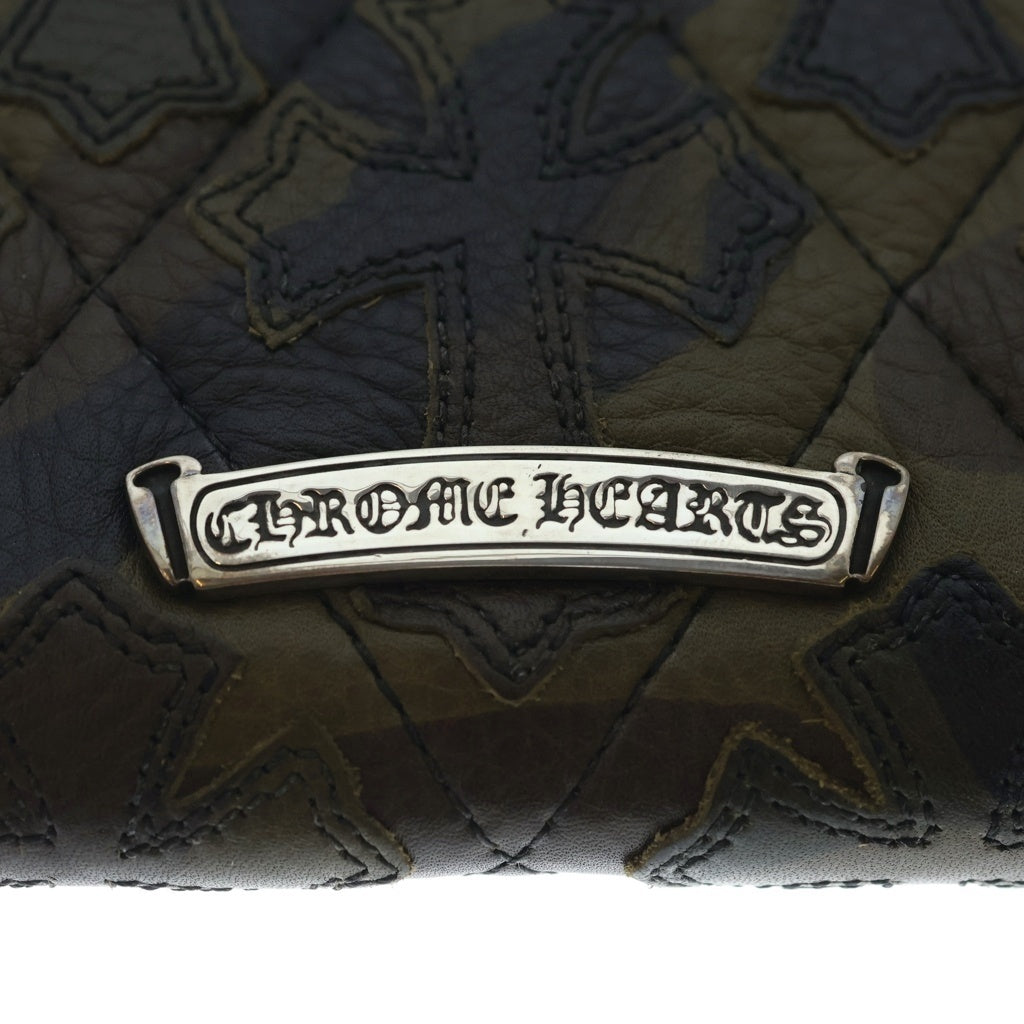 CHROME HEARTS(クロムハーツ) REC F ZIP セメタリークロスパッチ カモフラージュ 迷彩 キルティング ダガージップ レザーウォレット 長財布 カーキ