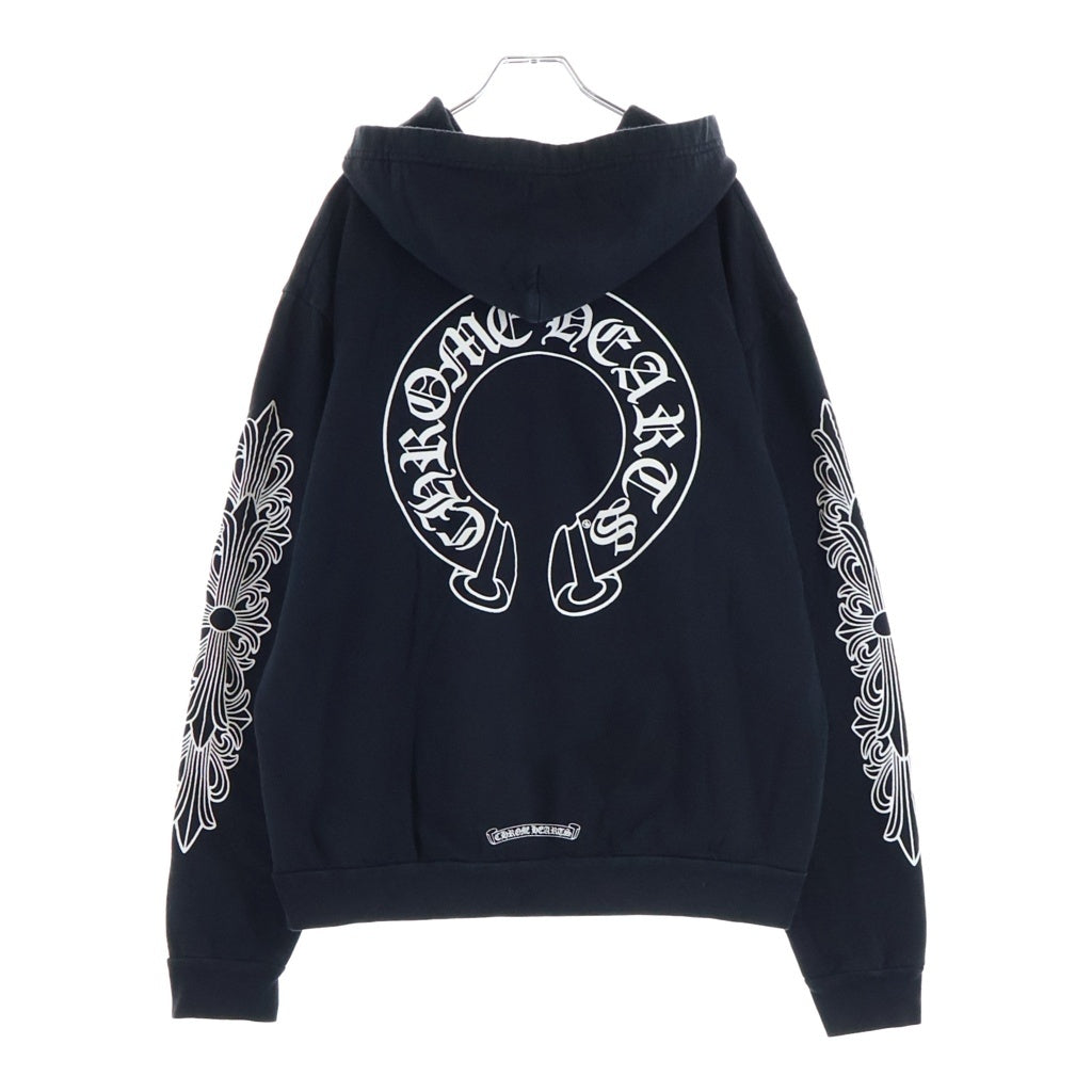 CHROME HEARTS(クロムハーツ) SWTSHRT PLVR アームフローラル バックホースシュープリント プルオーバースウェットパーカー フーディー ブラック