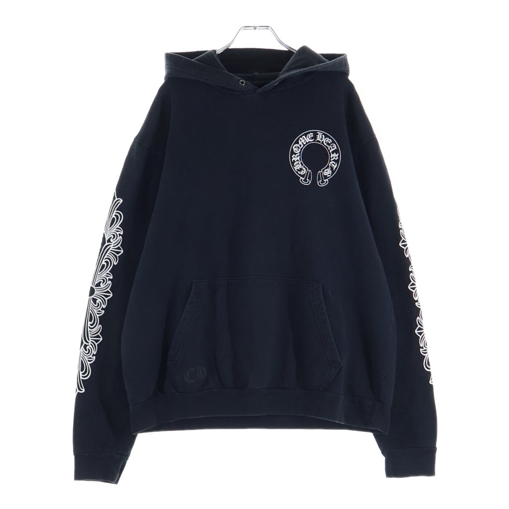 CHROME HEARTS(クロムハーツ) SWTSHRT PLVR アームフローラル バックホースシュープリント プルオーバースウェットパーカー フーディー ブラック