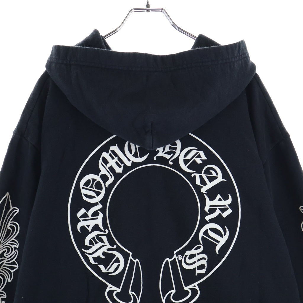 CHROME HEARTS(クロムハーツ) SWTSHRT PLVR アームフローラル バックホースシュープリント プルオーバースウェットパーカー フーディー ブラック