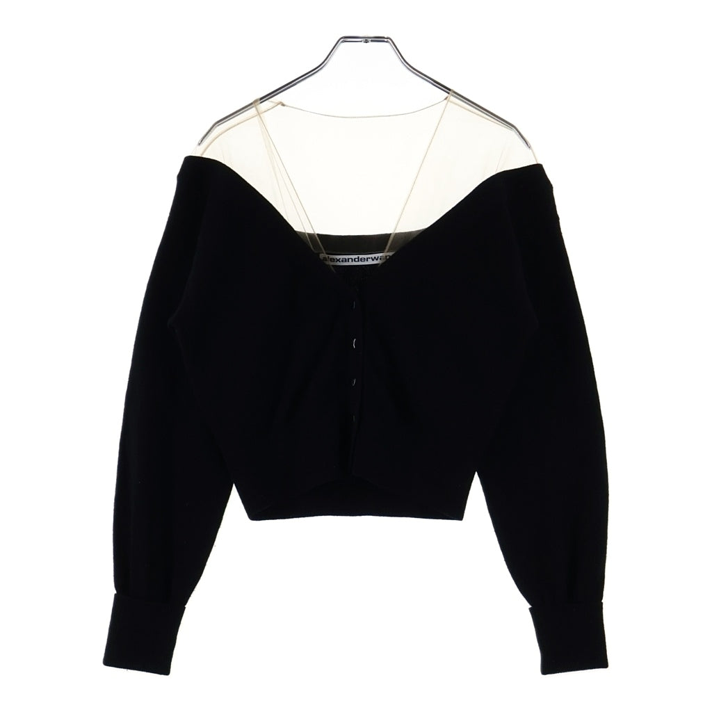 ALEXANDER WANG(アレキサンダーワン) メッシュパネル ショート丈 カシミヤニット カーディガン レディース ブラック