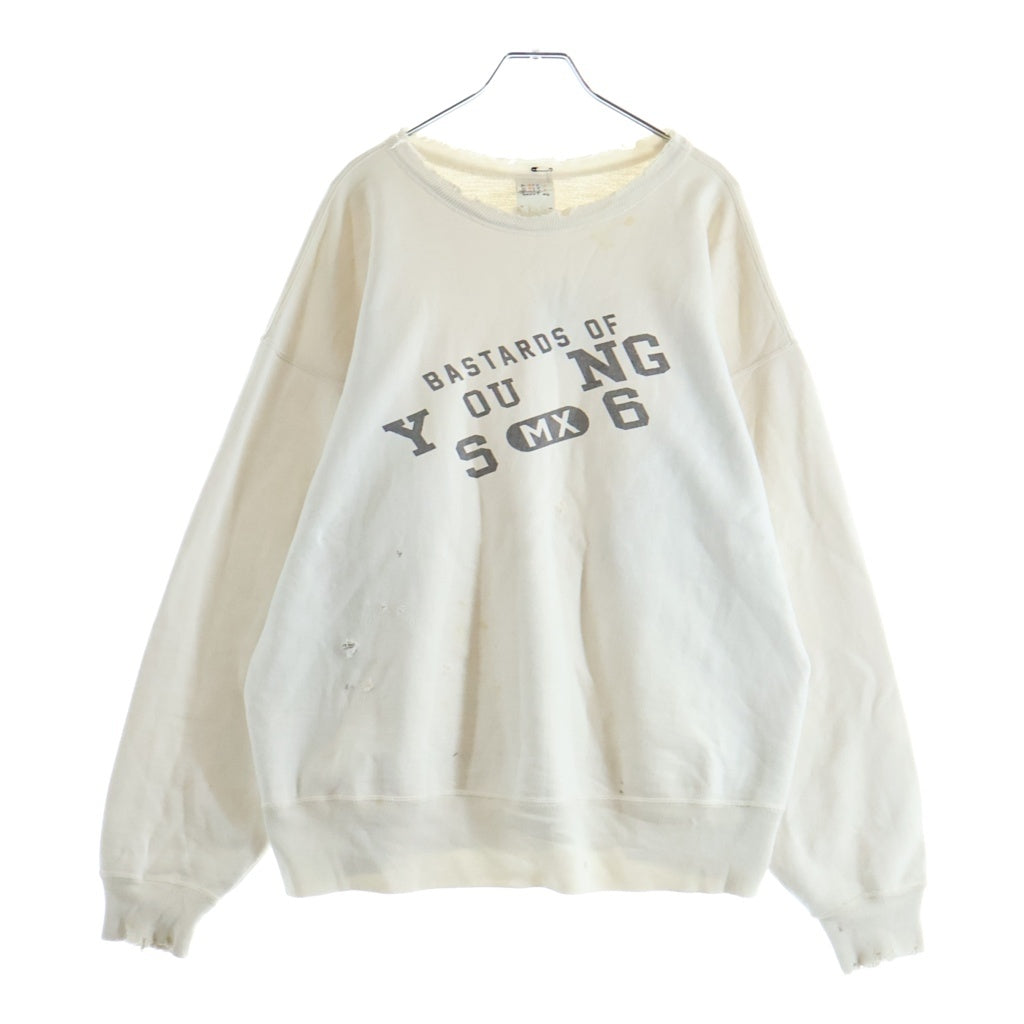 SAINT MICHAEL(セントマイケル) 25SS ×BerBerJin BJ CREW NECK SWEAT YOUNG ベルベルジン ダメージ 汚れ加工 クルーネックスウェットトレーナー ホワイト SM-HR8-0000-C38