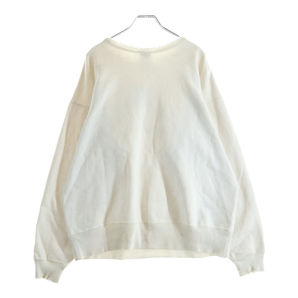 SAINT MICHAEL(セントマイケル) 25SS ×BerBerJin BJ CREW NECK SWEAT YOUNG ベルベルジン ダメージ 汚れ加工 クルーネックスウェットトレーナー ホワイト SM-HR8-0000-C38