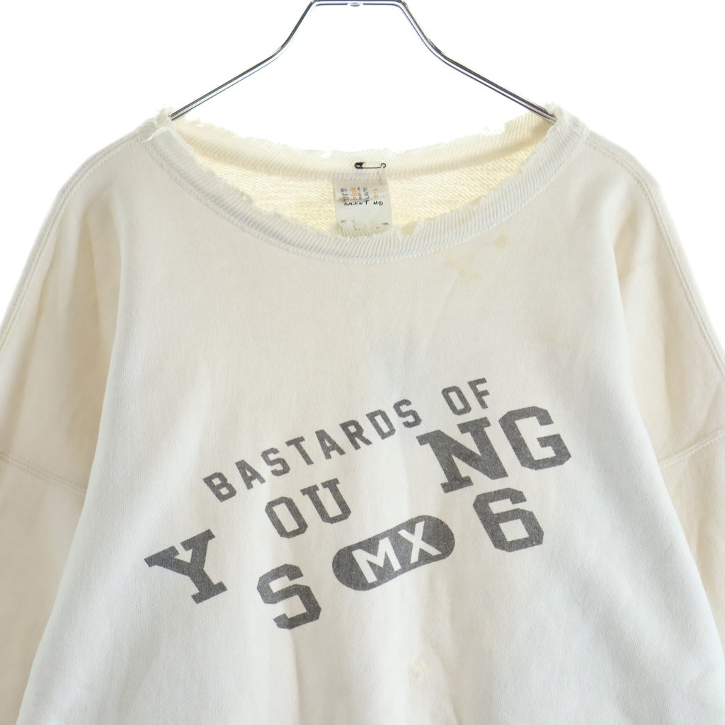 SAINT MICHAEL(セントマイケル) 25SS ×BerBerJin BJ CREW NECK SWEAT YOUNG ベルベルジン ダメージ 汚れ加工 クルーネックスウェットトレーナー ホワイト SM-HR8-0000-C38