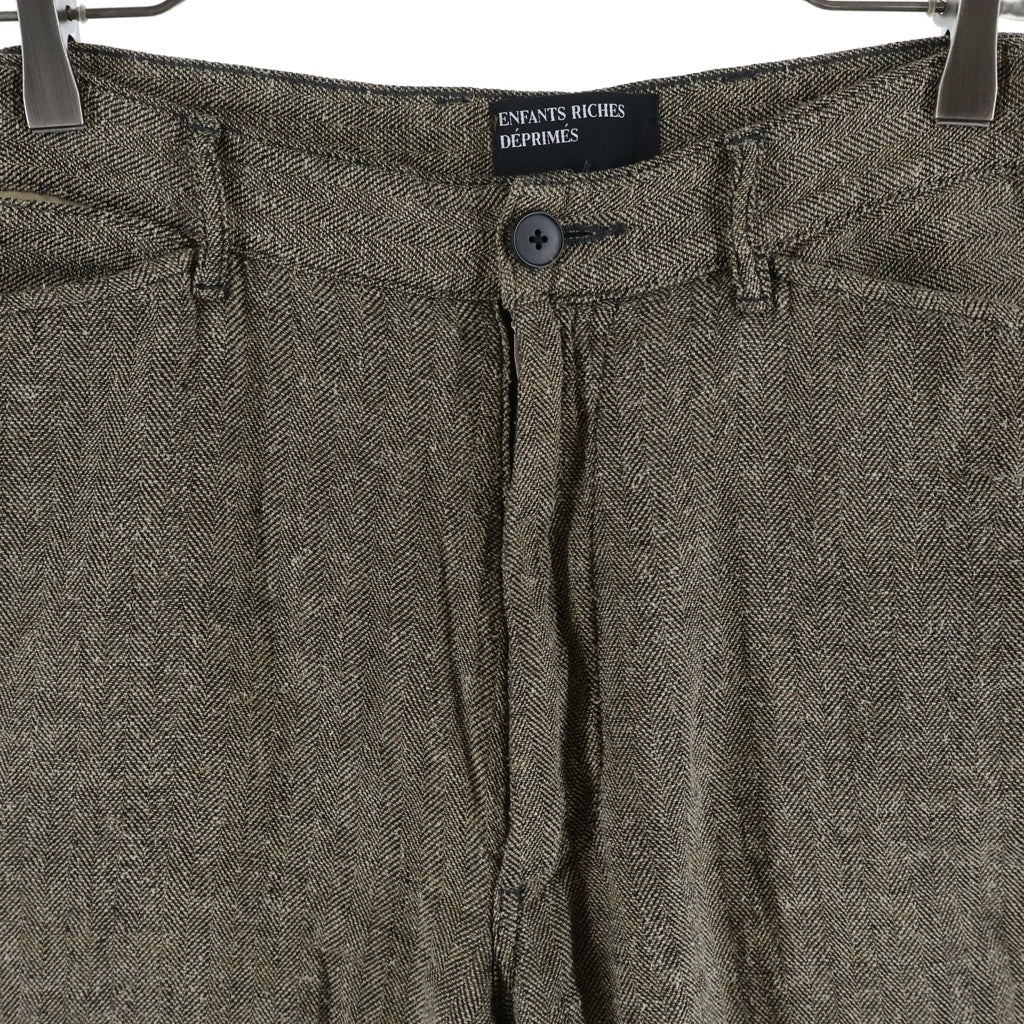 ENFANTS RICHES DEPRIMES(アンファンリッシュデプリメ) REPAIR TROUSERS リペア加工 ヘリンボーン ストレートパンツ ブラウン