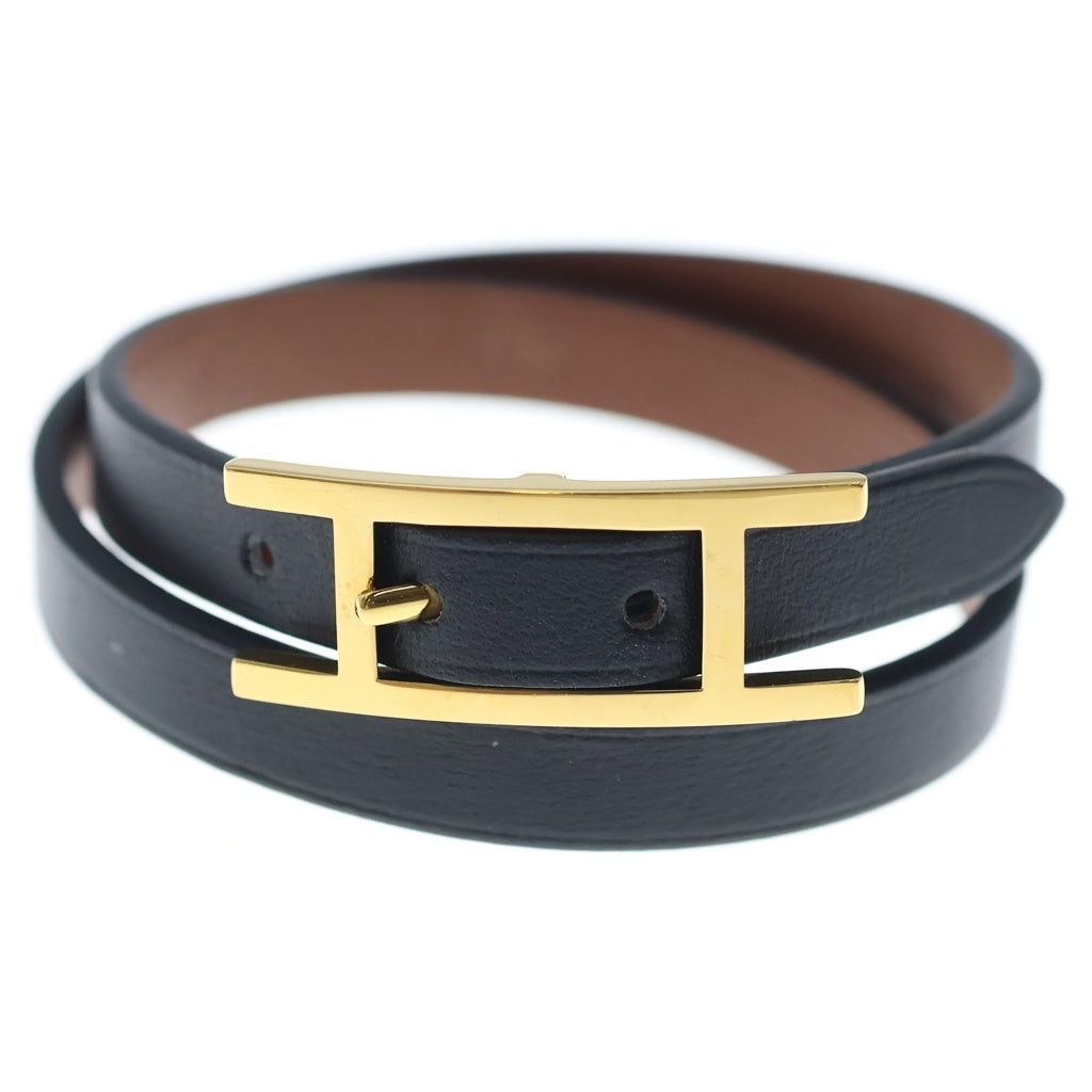 HERMES(エルメス) Bracelet Behapi Double Tourビーアピ レザーブレスレット ドゥブルトゥール ブラック/ゴールド レディース