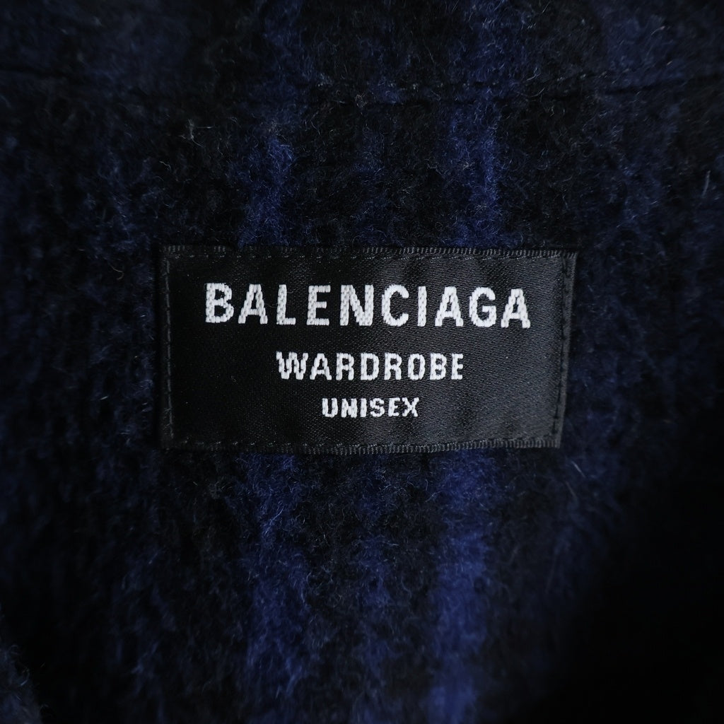BALENCIAGA(バレンシアガ) 21AW Sporty B TRACKSUIT JACKET スポーティB刺繍 ハイネック チェック ウールフリースジャケット ブルー/ブラック 675648 TLU11