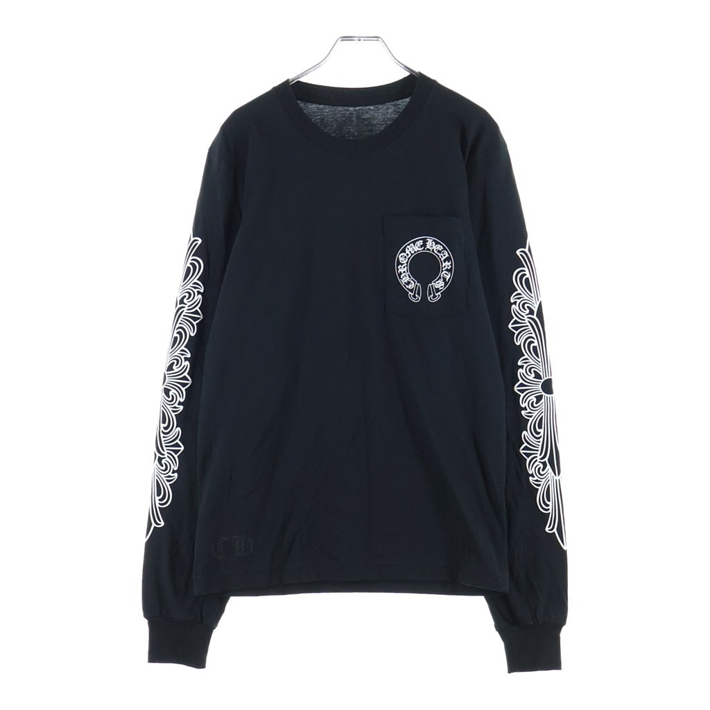CHROME HEARTS(クロムハーツ) CH L/S T-SHIRT アームフローラル バックホースシュープリント 長袖Tシャツ ロンT ブラック