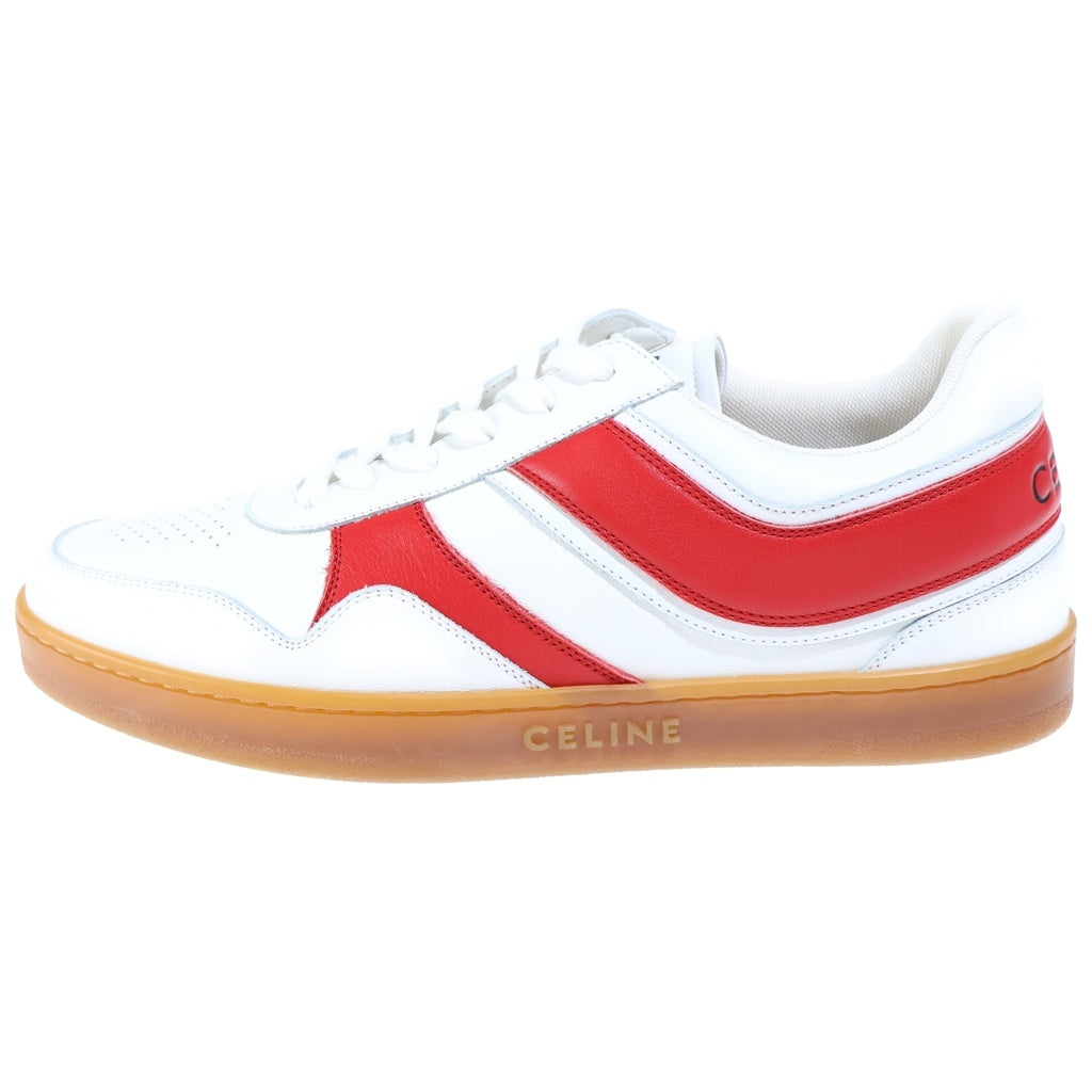 CELINE(セリーヌ) TRAINER LOW LACE-UP SNEAKER カーフスキン レースアップ ローカットスニーカー ホワイト／レッド