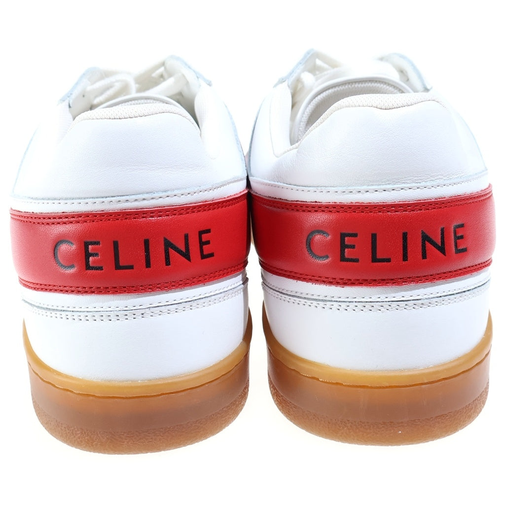 CELINE(セリーヌ) TRAINER LOW LACE-UP SNEAKER カーフスキン レースアップ ローカットスニーカー ホワイト／レッド