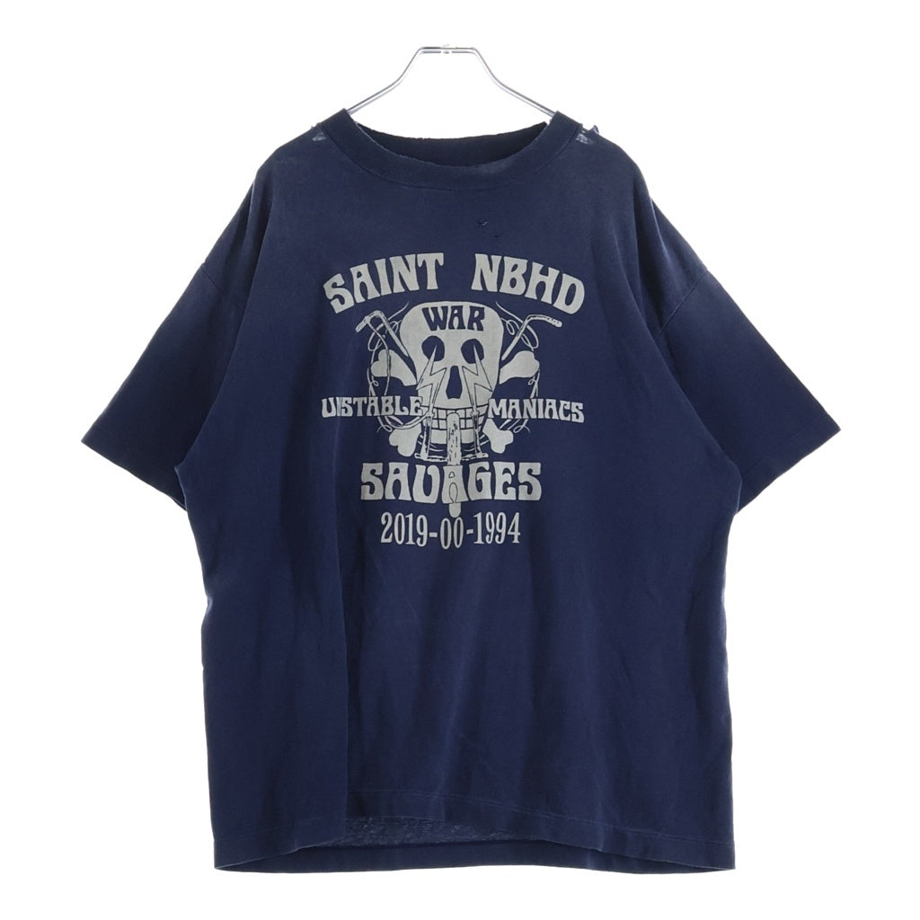 SAINT MICHAEL(セントマイケル) 25SS ×NEIGHBORHOOD NH SS TEE STHD.SAINTNBHD ネイバーフッド ダメージ加工 半袖Tシャツ ネイビー SM-HR8-0000-C91