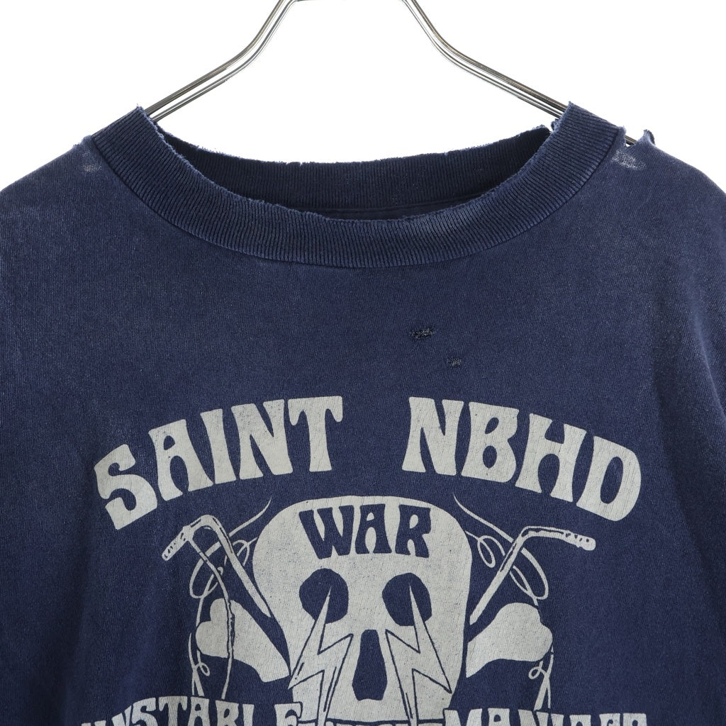 SAINT MICHAEL(セントマイケル) 25SS ×NEIGHBORHOOD NH SS TEE STHD.SAINTNBHD ネイバーフッド ダメージ加工 半袖Tシャツ ネイビー SM-HR8-0000-C91