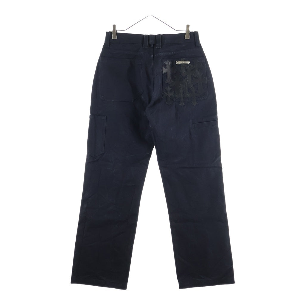 CHROME HEARTS(クロムハーツ) CARPENTER CEMETERY CROSS PATCH カーペンター バックポケット レザーセメタリークロスパッチ ロング デニムパンツ ブラック