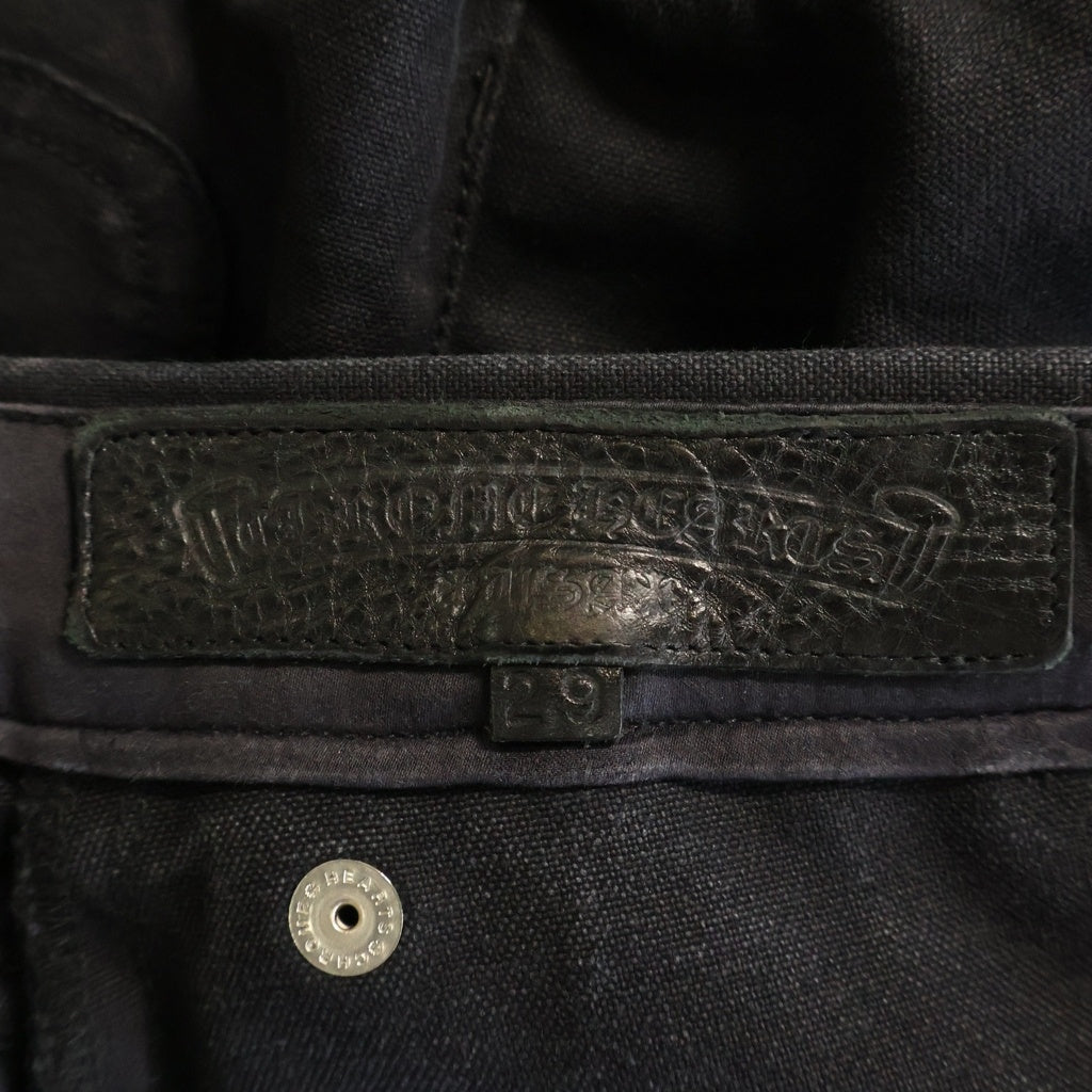CHROME HEARTS(クロムハーツ) CARPENTER CEMETERY CROSS PATCH カーペンター バックポケット レザーセメタリークロスパッチ ロング デニムパンツ ブラック