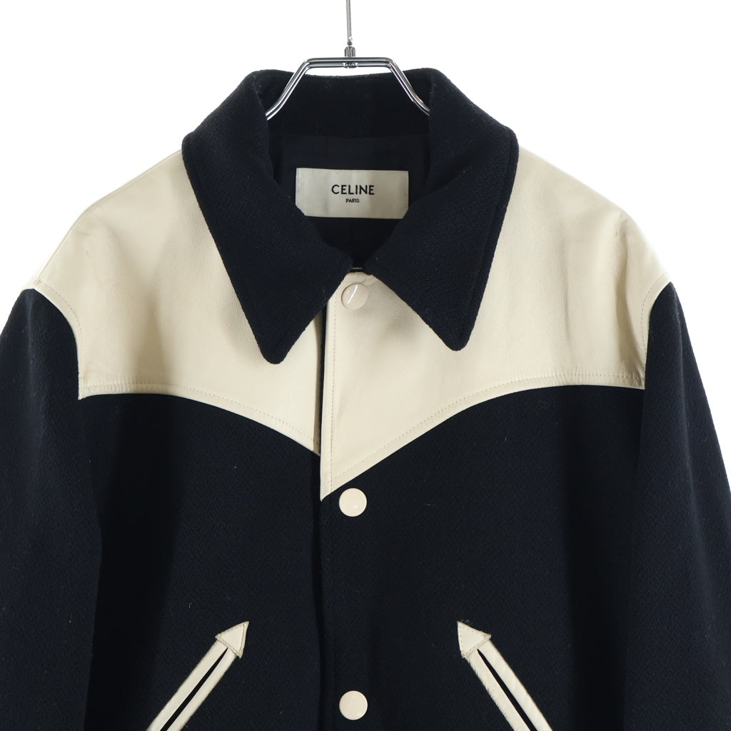 CELINE(セリーヌ) 19AW TEDDY JACKET レザー切り替え ウエスタン テディジャケット ブラック 2V534896C