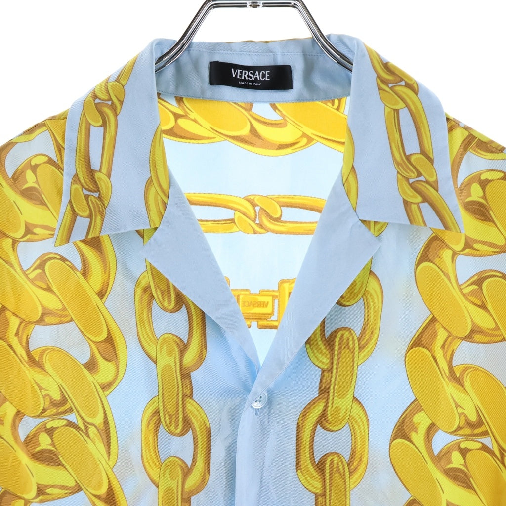 VERSACE(ヴェルサーチ) Silk Medusa Chain Shirt メデューサチェーンシャツ 開襟半袖シャツ 総柄 シルク イエロー 1003926 1A13397