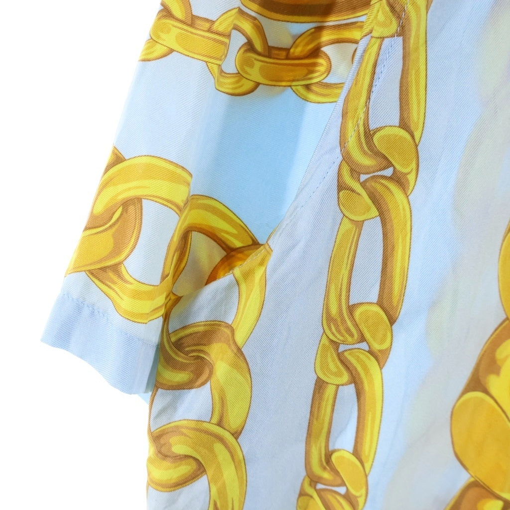 VERSACE(ヴェルサーチ) Silk Medusa Chain Shirt メデューサチェーンシャツ 開襟半袖シャツ 総柄 シルク イエロー 1003926 1A13397