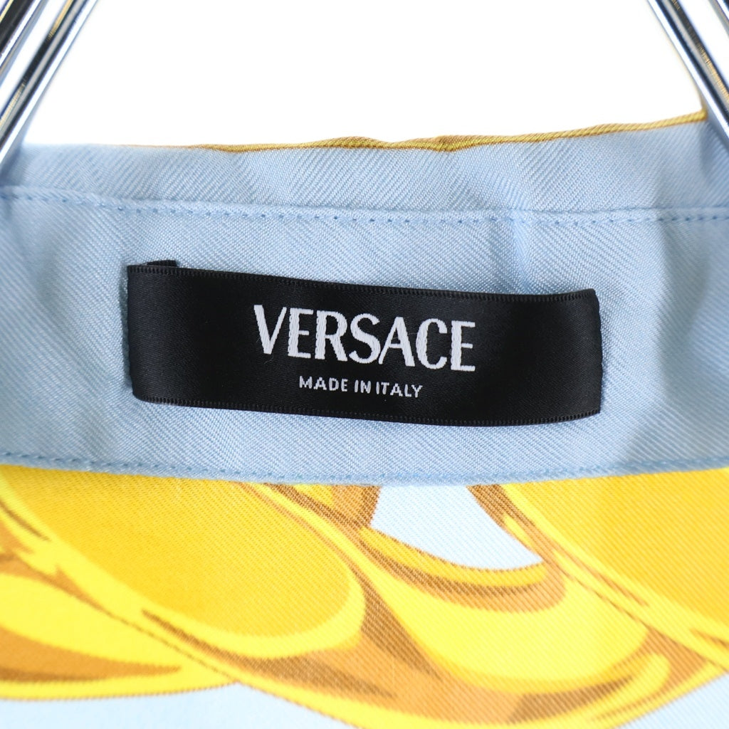 VERSACE(ヴェルサーチ) Silk Medusa Chain Shirt メデューサチェーンシャツ 開襟半袖シャツ 総柄 シルク イエロー 1003926 1A13397